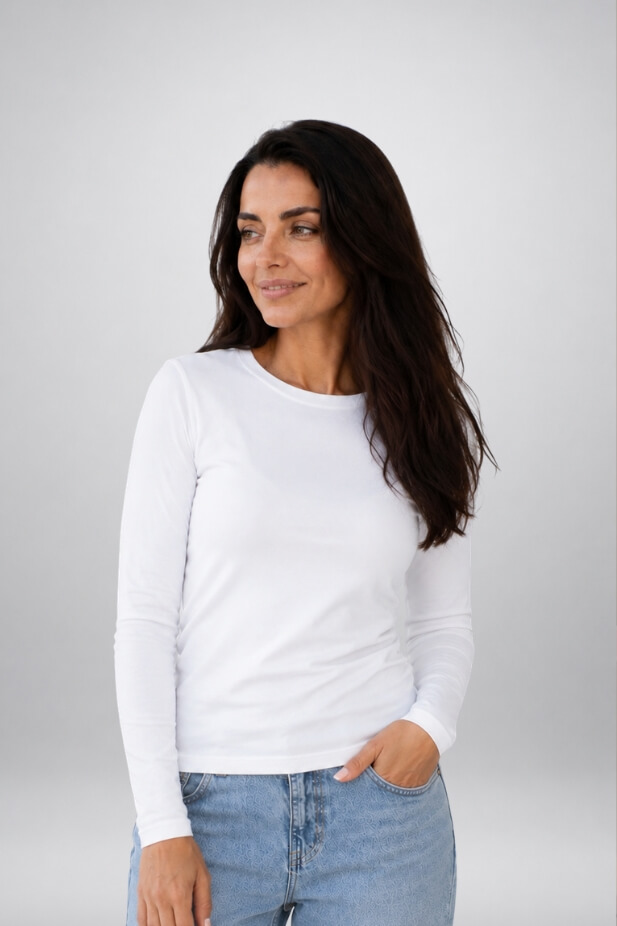 Women's cotton long sleeve T-shirt. Color: white